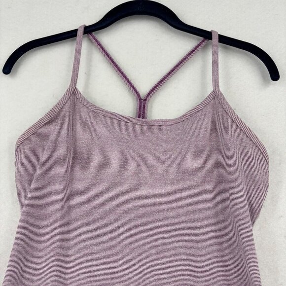 Lululemon Power Y Tank Top Size 8 Heathered Purple Stripe Strappy Back Shelf Bra - Picture 3 of 9